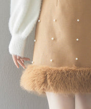 パール付きハイウエストツイードミニスカートsdp0145b ブラウン