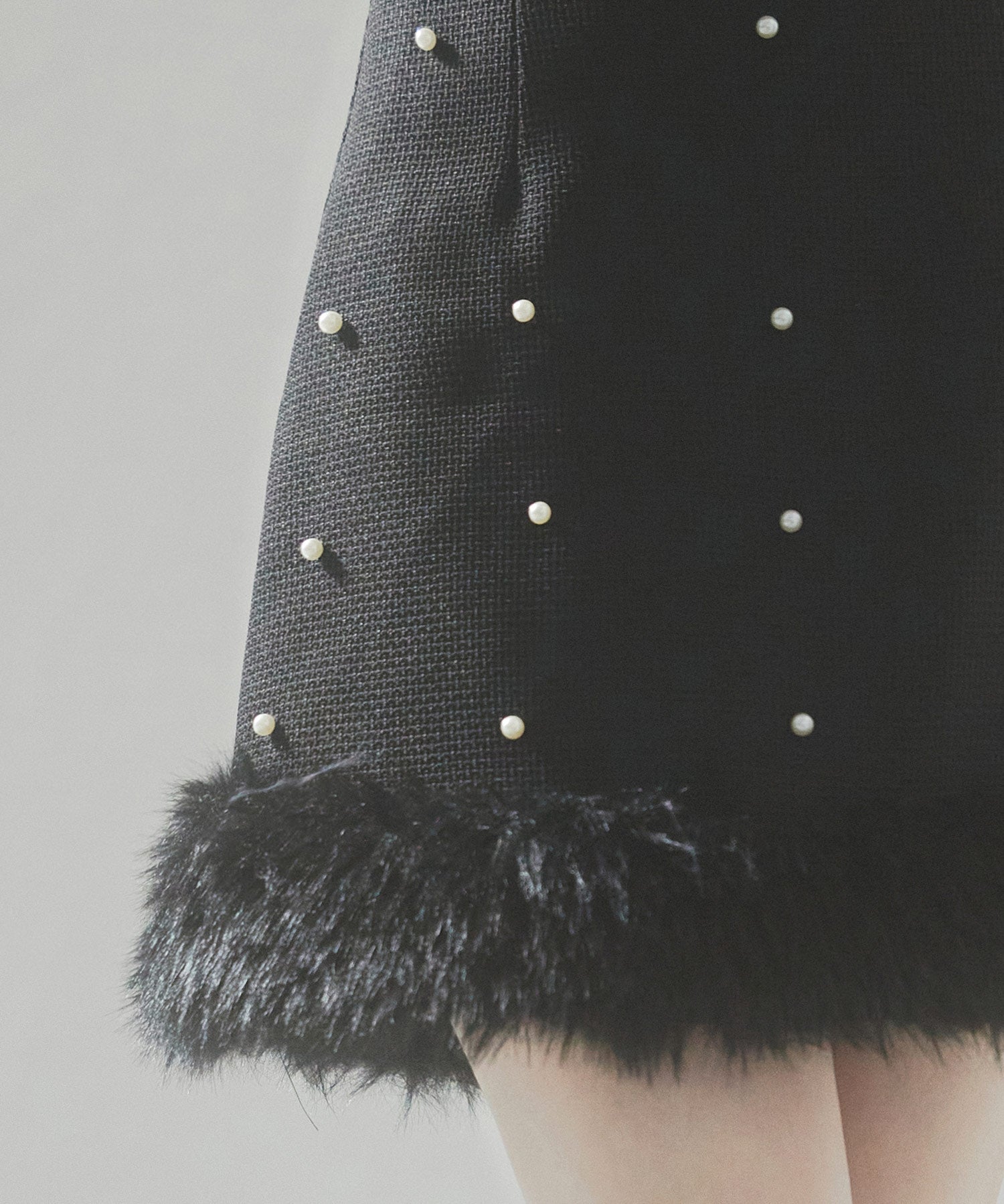 パール付きハイウエストツイードミニスカートsdp0145b ブラック