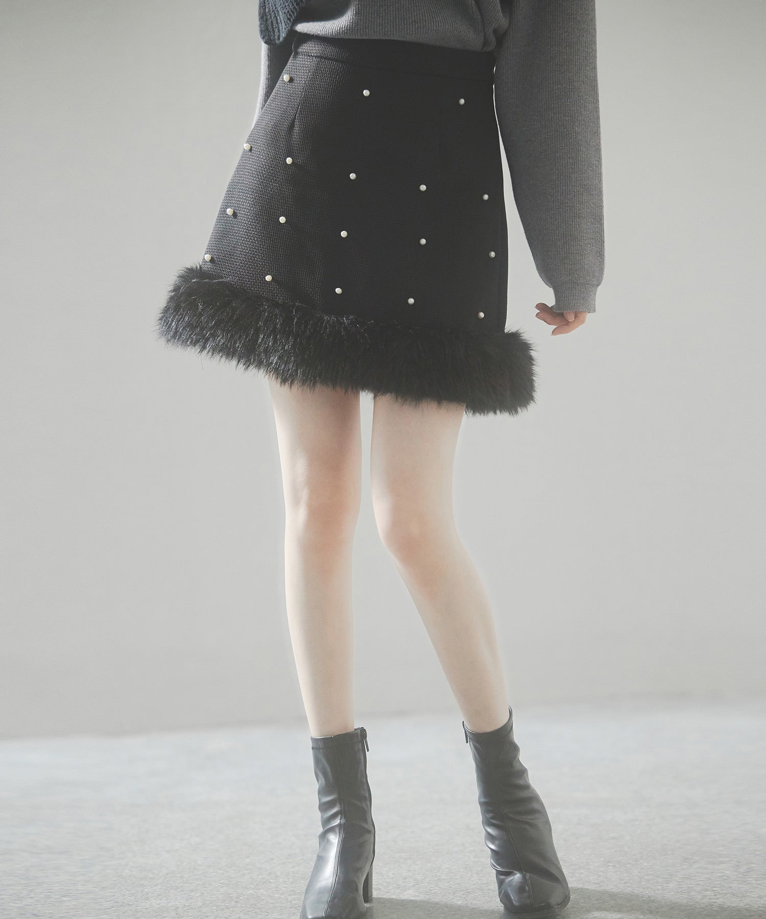 パール付きハイウエストツイードミニスカートsdp0145b-102-8