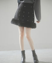 パール付きハイウエストツイードミニスカートsdp0145b-102-8
