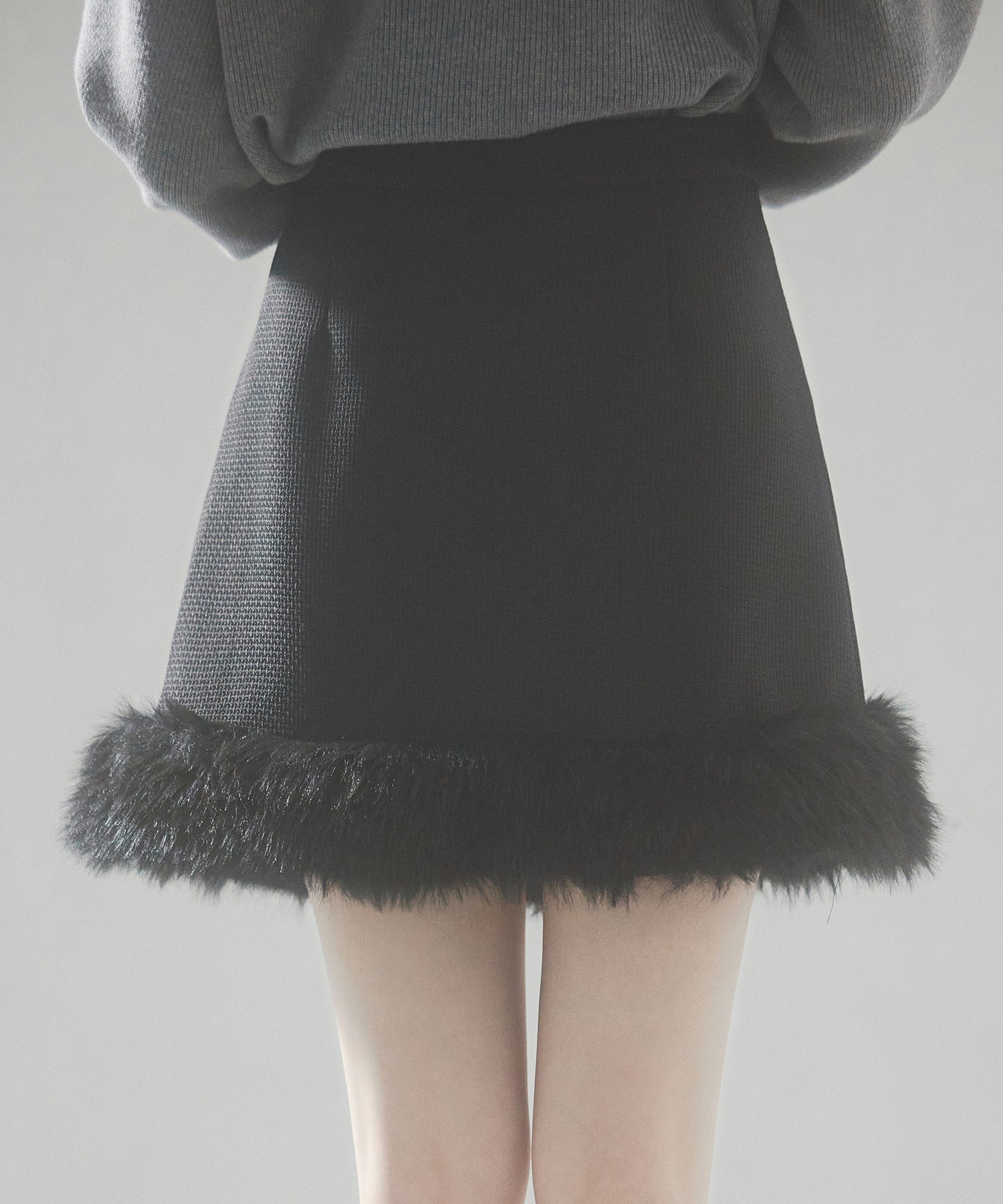 パール付きハイウエストツイードミニスカートsdp0145b ブラック