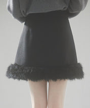 パール付きハイウエストツイードミニスカートsdp0145b ブラック