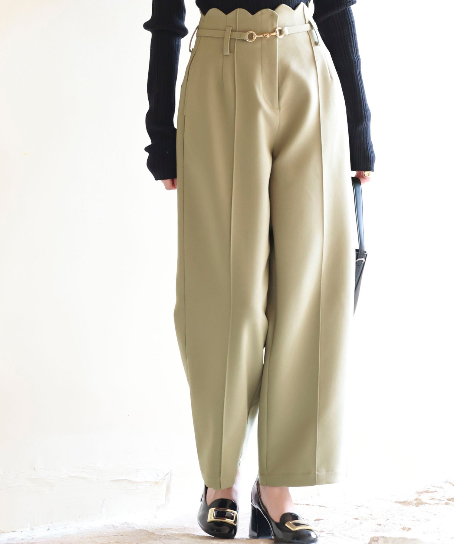 スカラップウエストワイドパンツsdp0172 ベージュ