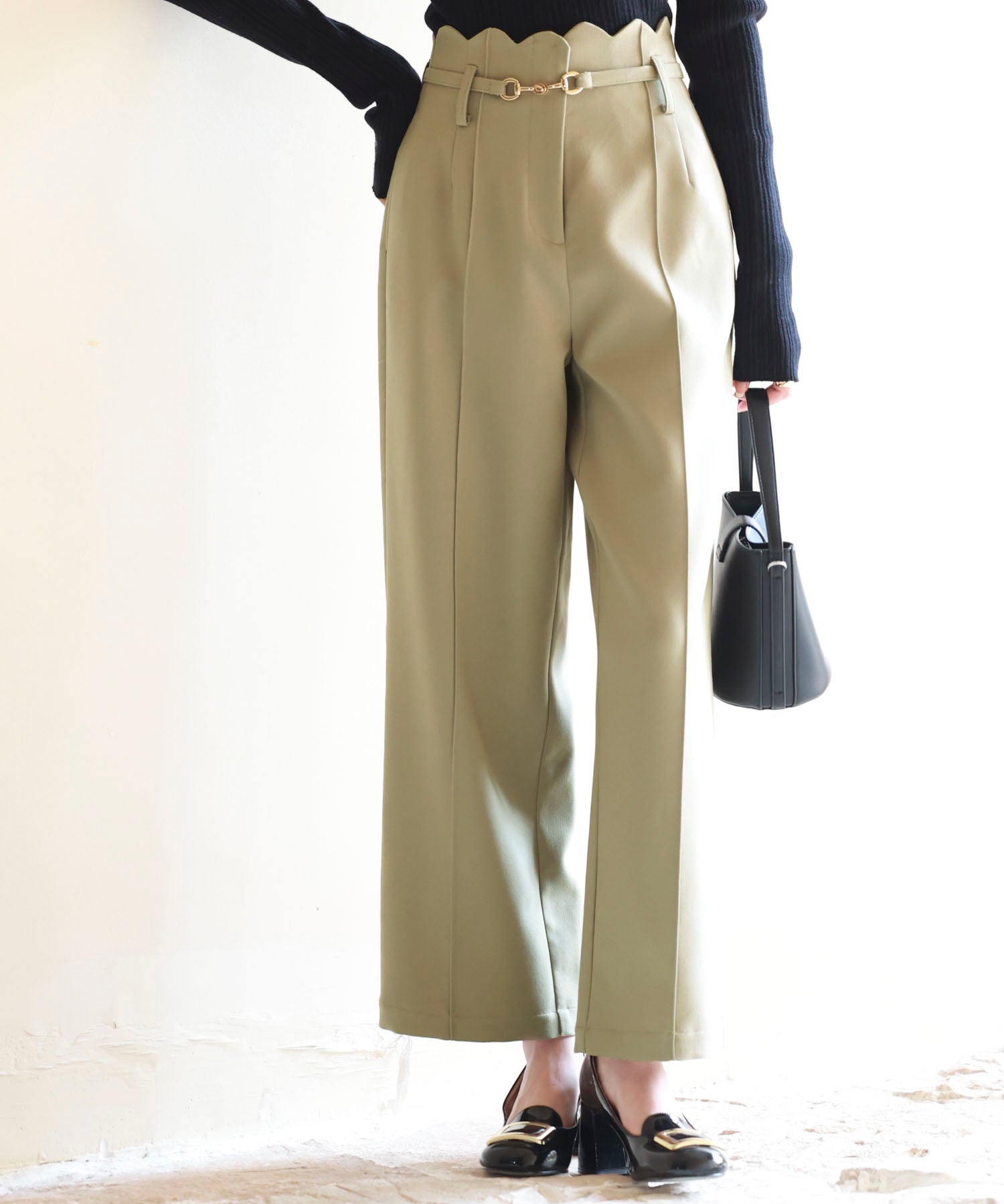 スカラップウエストワイドパンツsdp0172 ベージュ