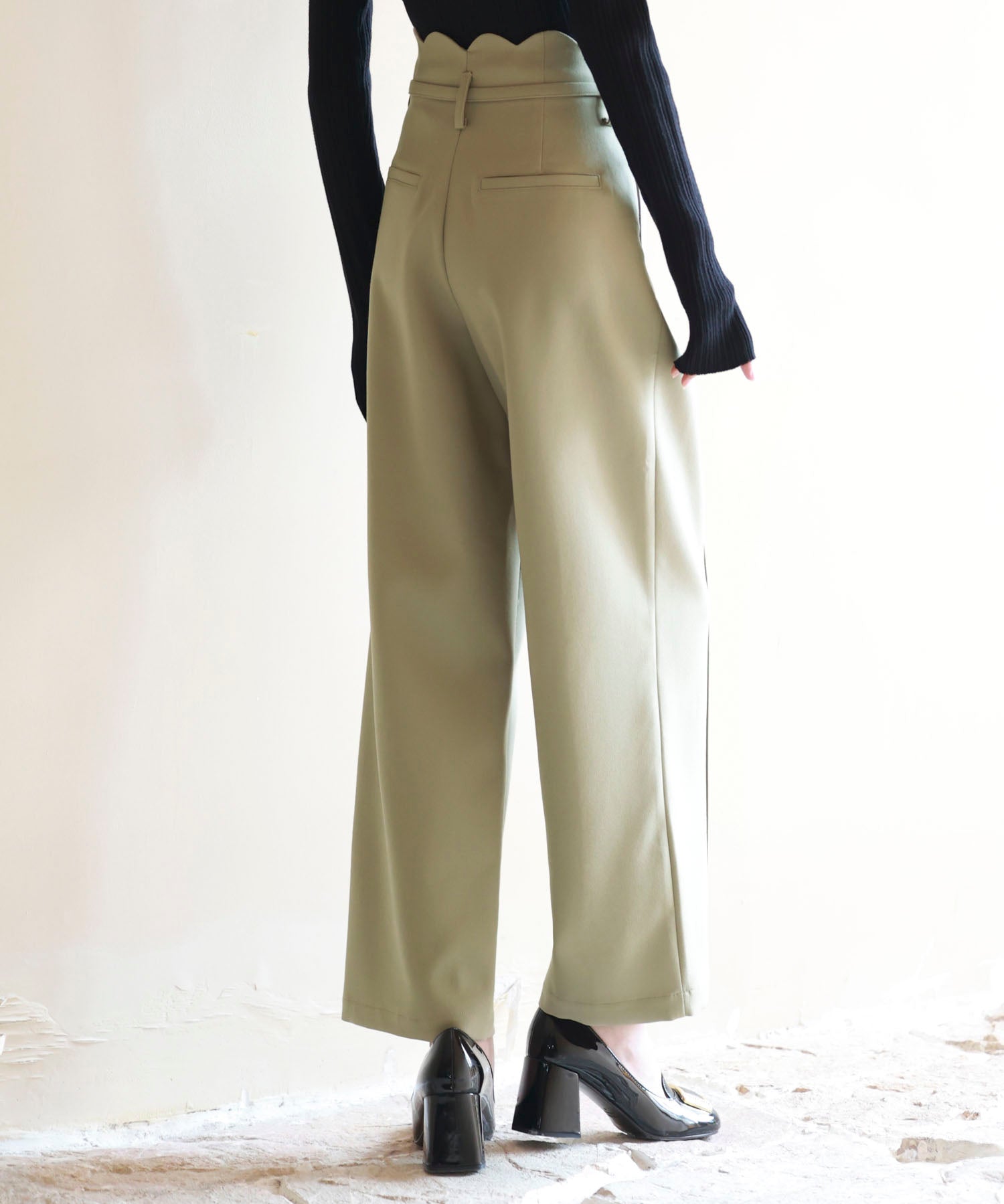 スカラップウエストワイドパンツsdp0172 ベージュ