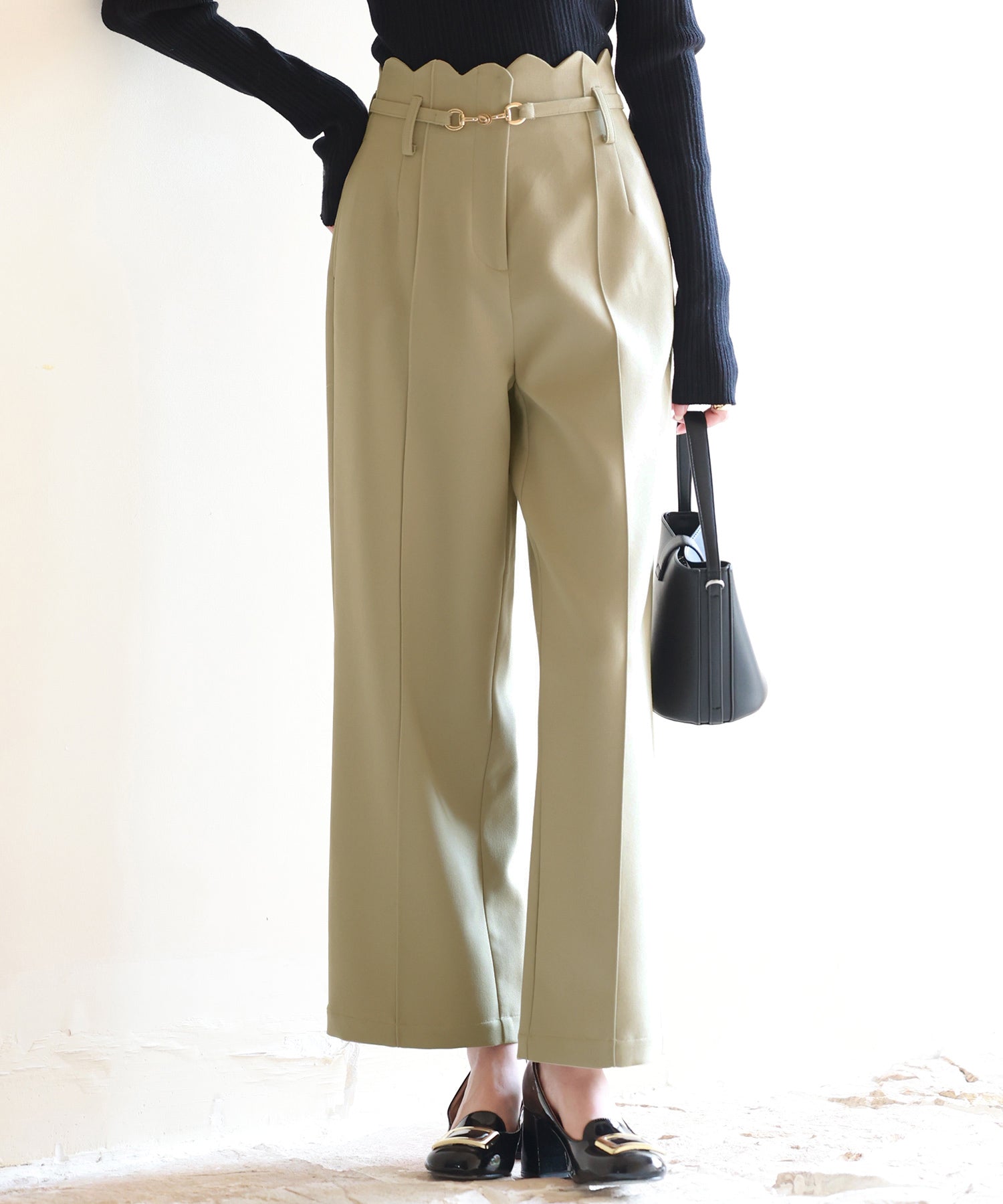 スカラップウエストワイドパンツsdp0172 ベージュ