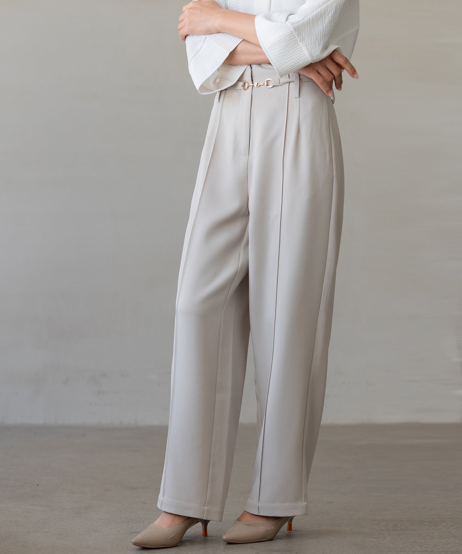 【生地リニューアル】スカラップハイウエストパンツsdp0172b ベージュ