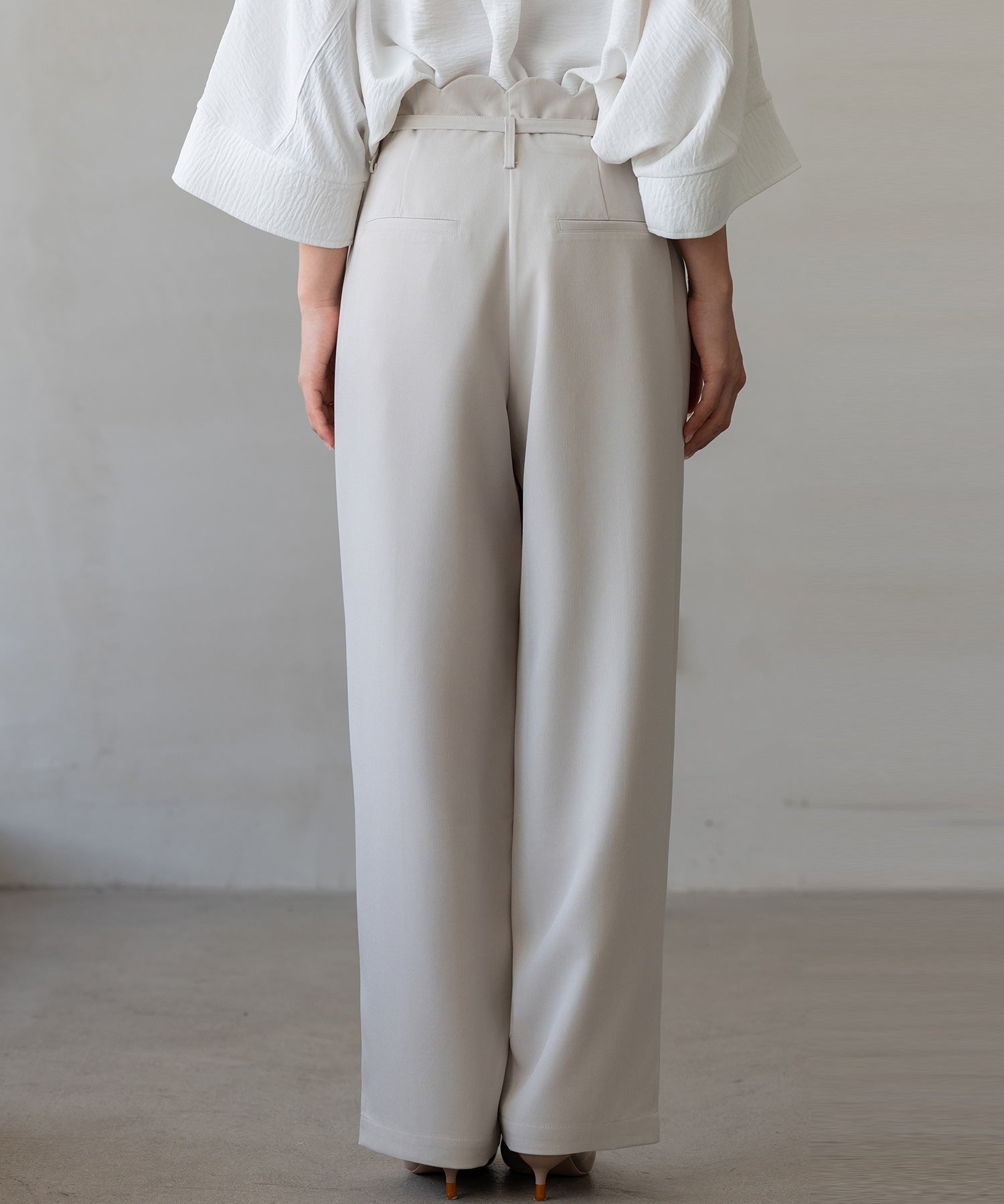 【生地リニューアル】スカラップハイウエストパンツsdp0172b ベージュ