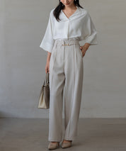 【生地リニューアル】スカラップハイウエストパンツsdp0172b ベージュ