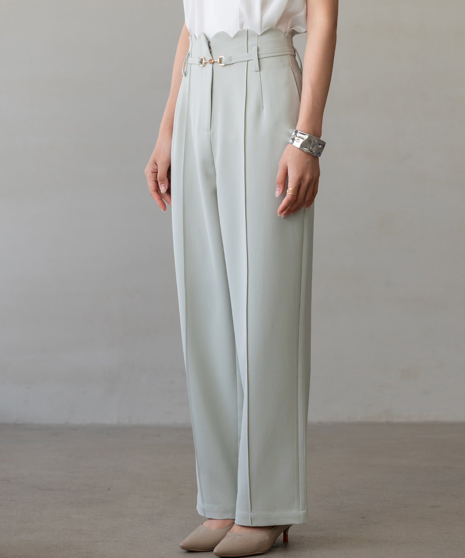 【生地リニューアル】スカラップハイウエストパンツsdp0172b ミント