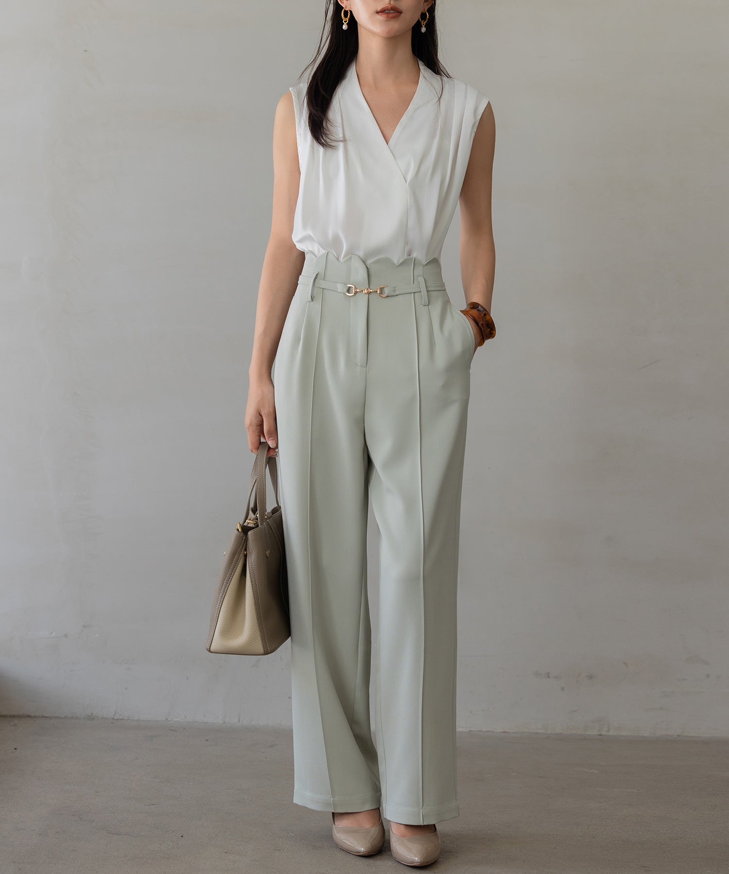 【生地リニューアル】スカラップハイウエストパンツsdp0172b ミント