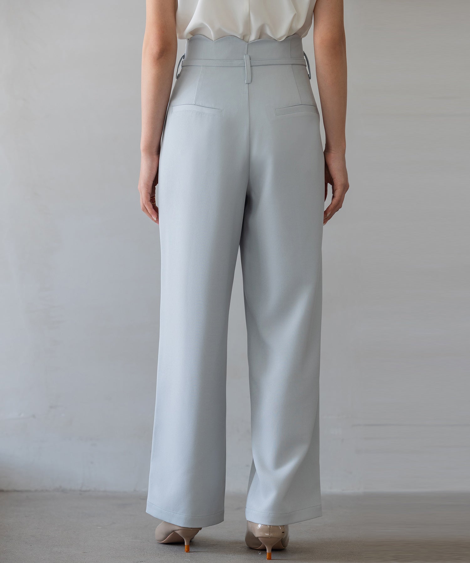 【生地リニューアル】スカラップハイウエストパンツsdp0172b ブルーグレー