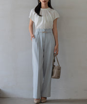 【生地リニューアル】スカラップハイウエストパンツsdp0172b ブルーグレー