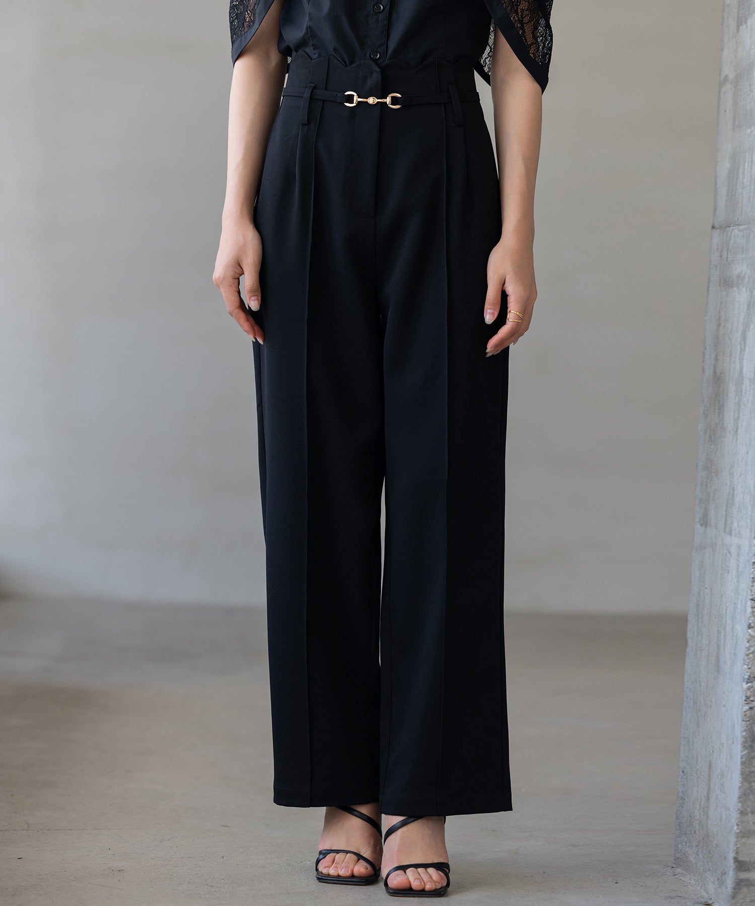 【生地リニューアル】スカラップハイウエストパンツsdp0172b ブラック