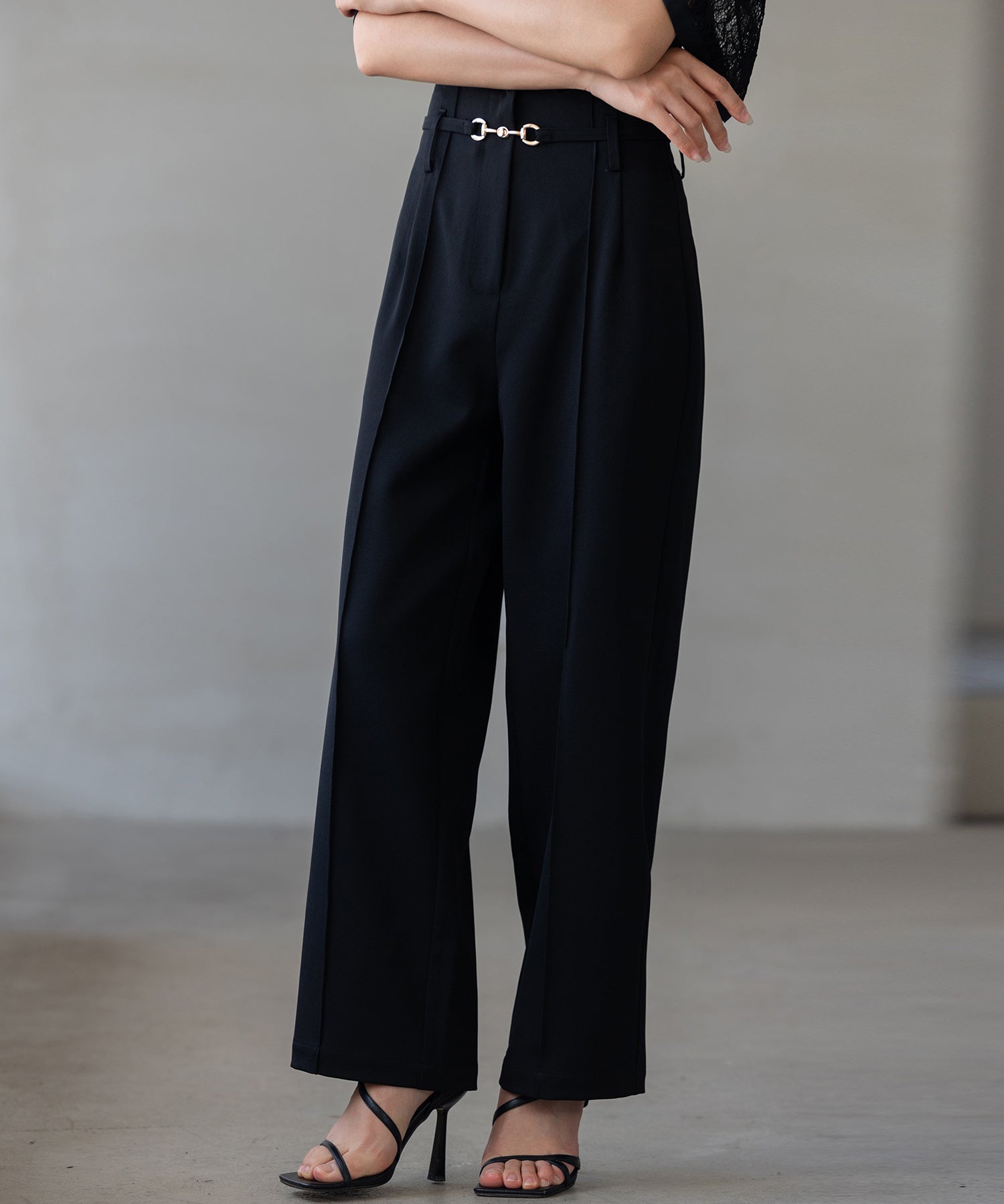 【生地リニューアル】スカラップハイウエストパンツsdp0172b ブラック