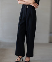 【生地リニューアル】スカラップハイウエストパンツsdp0172b ブラック