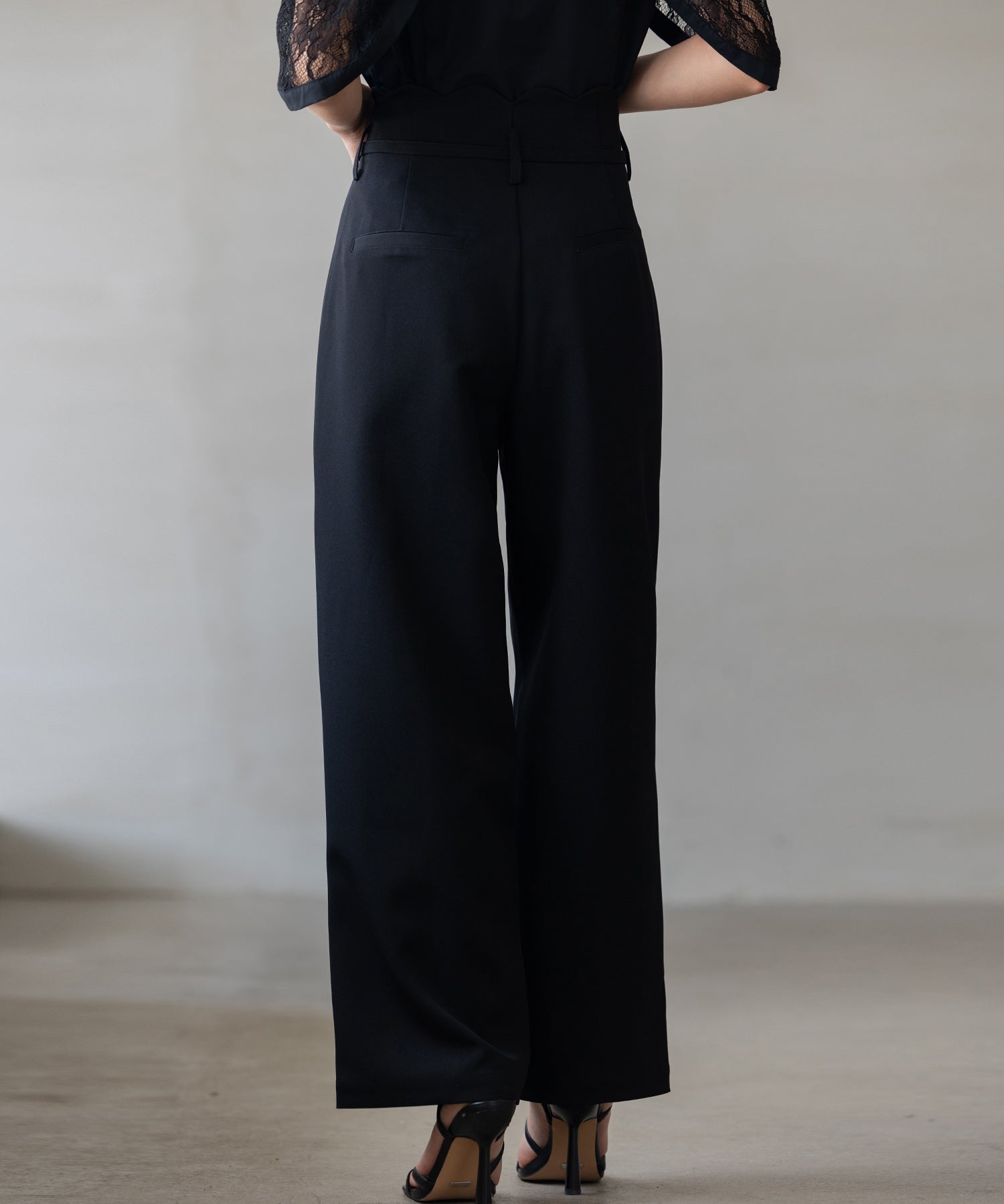 【生地リニューアル】スカラップハイウエストパンツsdp0172b ブラック