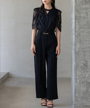 【生地リニューアル】スカラップハイウエストパンツsdp0172b ブラック