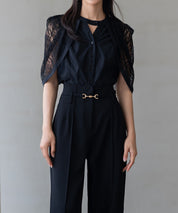 【生地リニューアル】スカラップハイウエストパンツsdp0172b ブラック