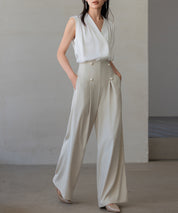 【生地リニューアル】フロントパールワイドパンツsdp0174b ベージュ