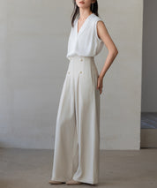 【生地リニューアル】フロントパールワイドパンツsdp0174b ベージュ