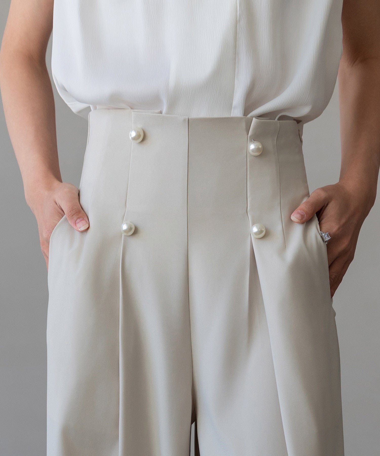 【生地リニューアル】フロントパールワイドパンツsdp0174b ベージュ