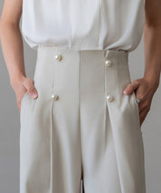 【生地リニューアル】フロントパールワイドパンツsdp0174b ベージュ