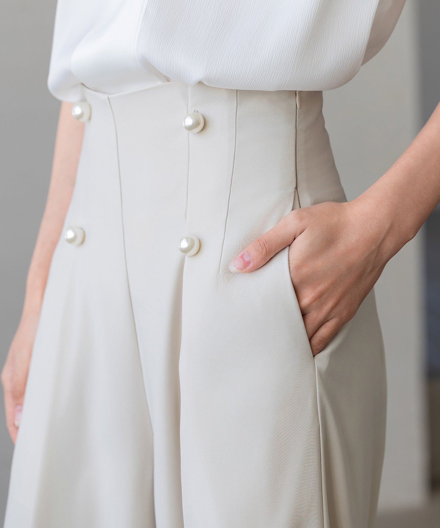 【生地リニューアル】フロントパールワイドパンツsdp0174b ベージュ