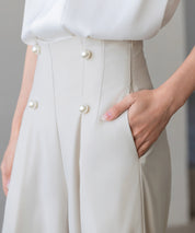 【生地リニューアル】フロントパールワイドパンツsdp0174b ベージュ