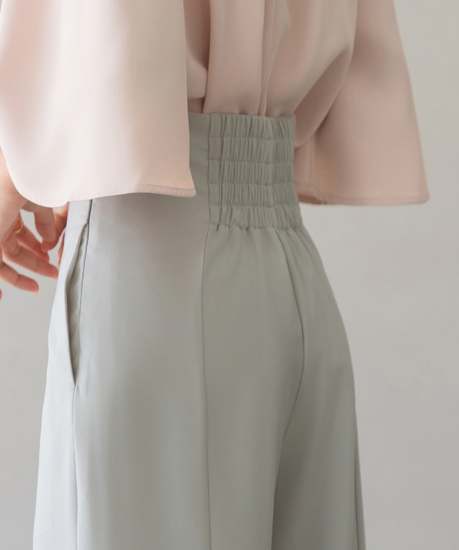 【生地リニューアル】フロントパールワイドパンツsdp0174b ライトグリーン