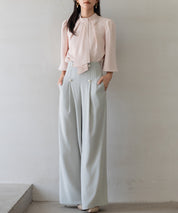 【生地リニューアル】フロントパールワイドパンツsdp0174b ライトグリーン