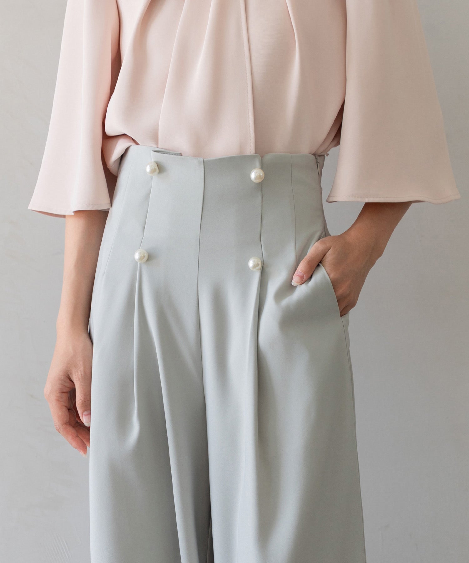【生地リニューアル】フロントパールワイドパンツsdp0174b ライトグリーン