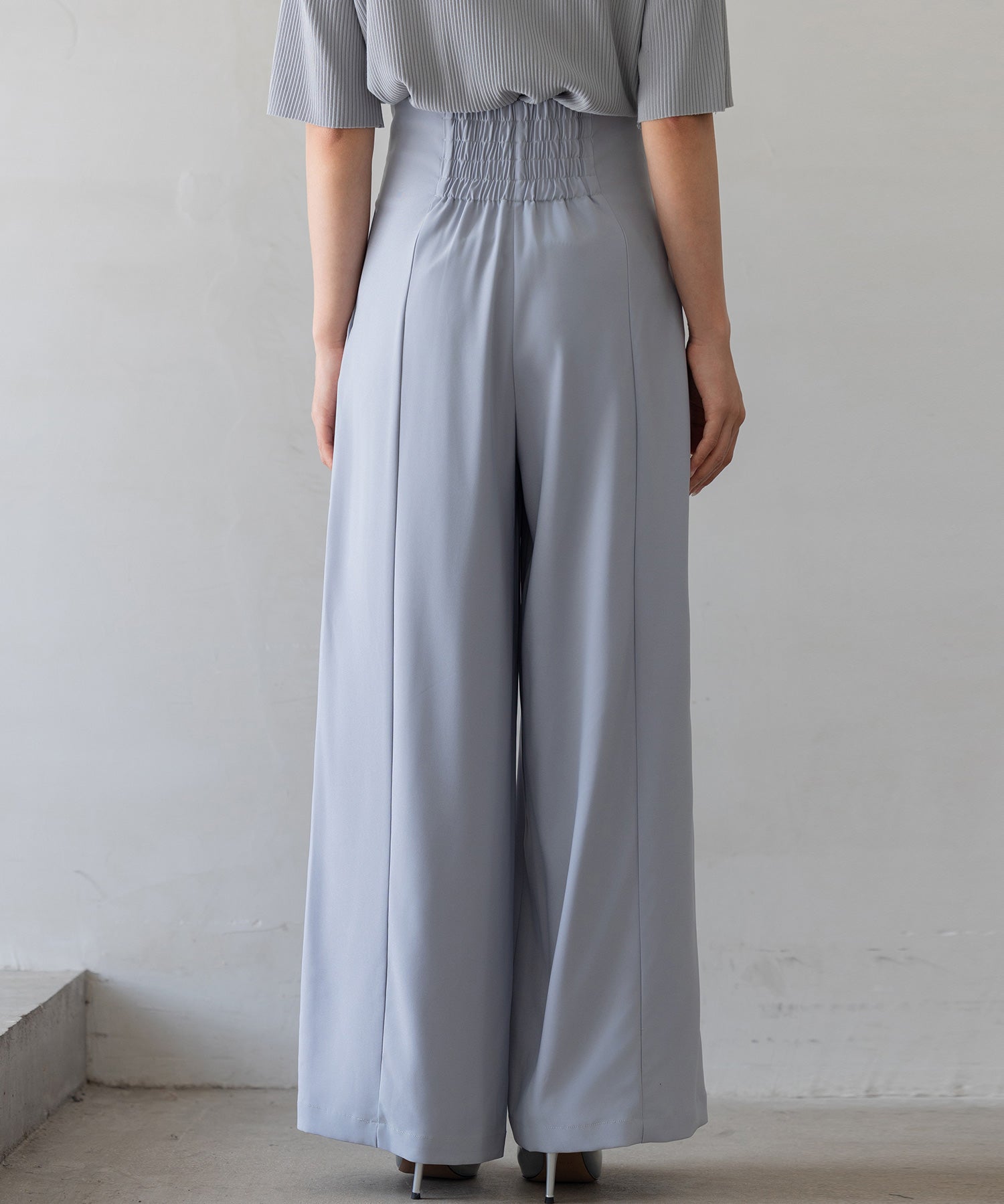 【生地リニューアル】フロントパールワイドパンツsdp0174b ブルーグレー