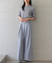 【生地リニューアル】フロントパールワイドパンツsdp0174b ブルーグレー