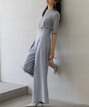 【生地リニューアル】フロントパールワイドパンツsdp0174b ブルーグレー