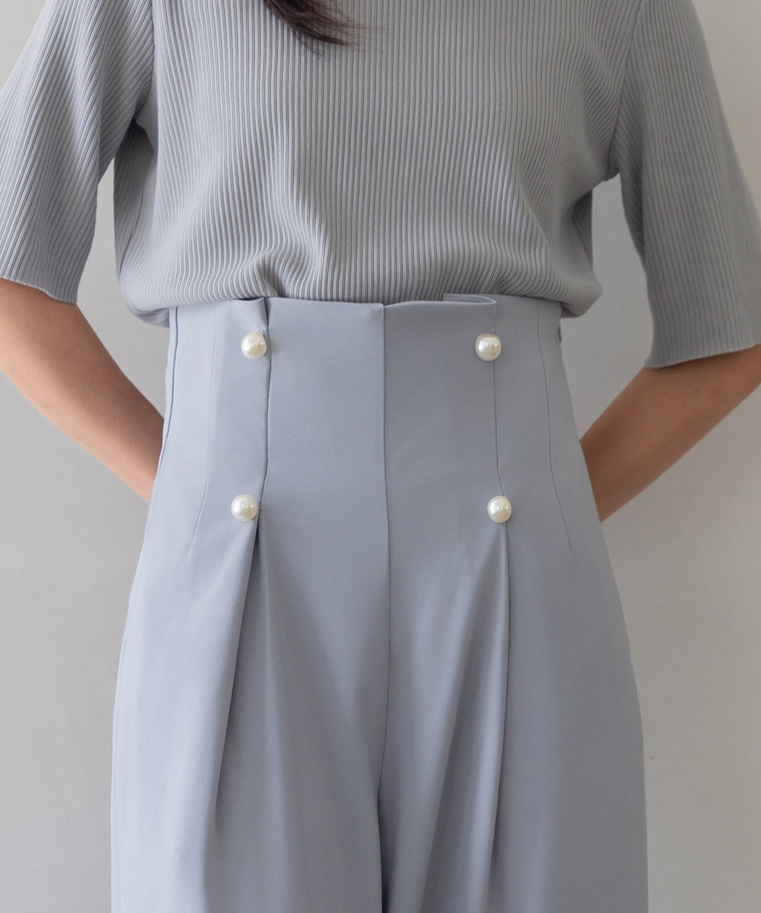 【生地リニューアル】フロントパールワイドパンツsdp0174b ブルーグレー