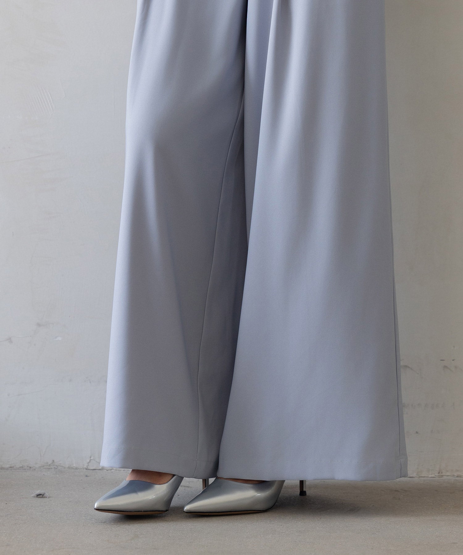 【生地リニューアル】フロントパールワイドパンツsdp0174b ブルーグレー