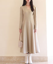 ポンチ素材Vネックゴアードワンピースsdp0177-102-14