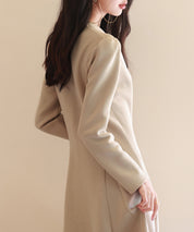 ポンチ素材Vネックゴアードワンピースsdp0177 ベージュ