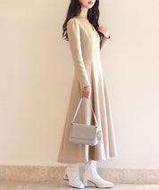 ポンチ素材Vネックゴアードワンピースsdp0177 ベージュ