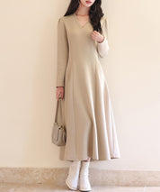ポンチ素材Vネックゴアードワンピースsdp0177 ベージュ