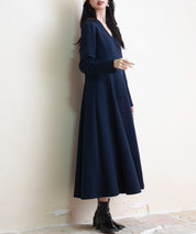 ポンチ素材Vネックゴアードワンピースsdp0177 ネイビー