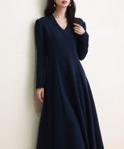 ポンチ素材Vネックゴアードワンピースsdp0177 ネイビー