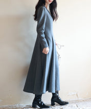 ポンチ素材Vネックゴアードワンピースsdp0177 チャコール