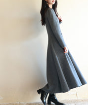 ポンチ素材Vネックゴアードワンピースsdp0177 チャコール