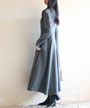 ポンチ素材Vネックゴアードワンピースsdp0177 チャコール