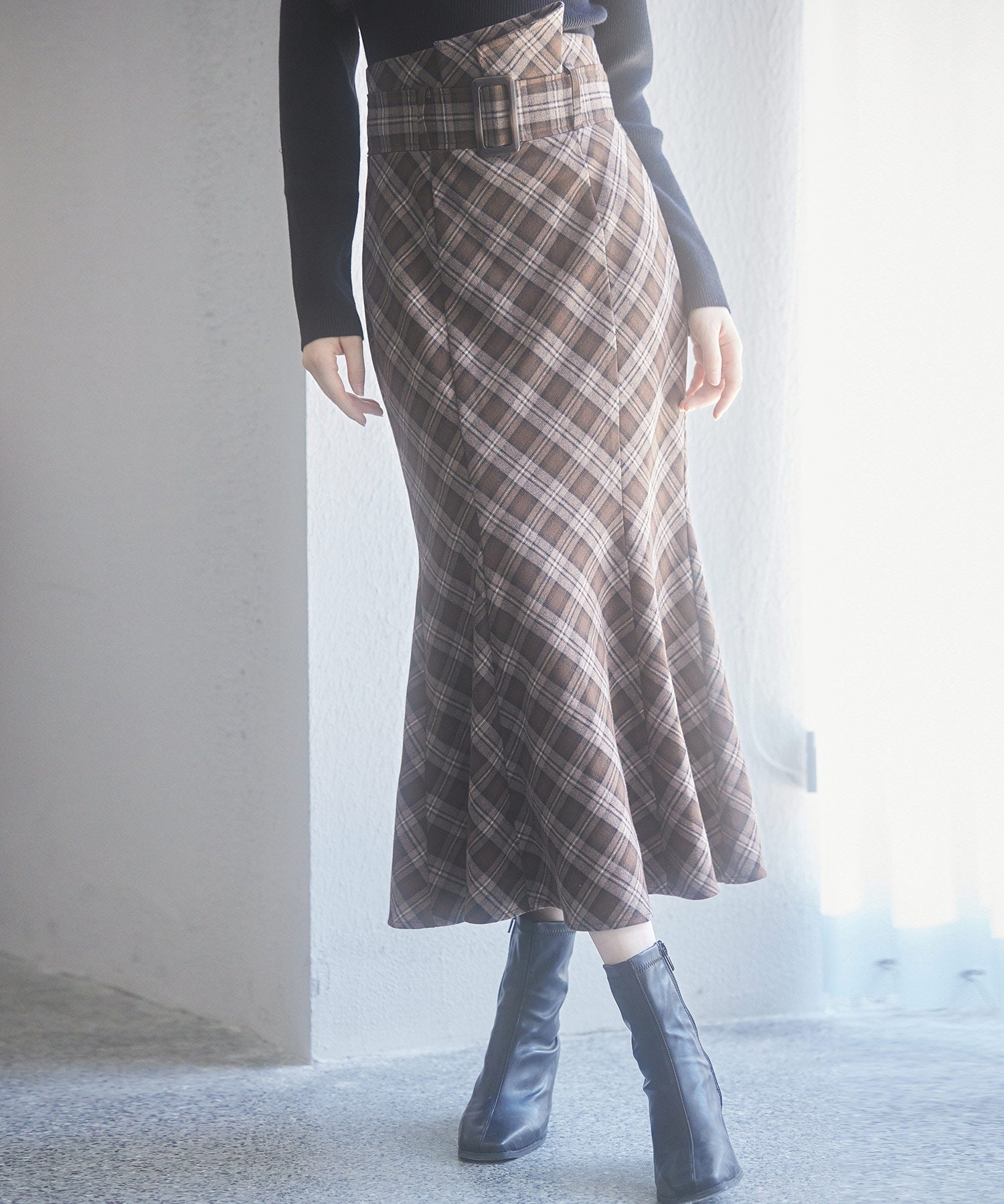 配色チェック柄ハイウエストスカートsdp0197b-102-17