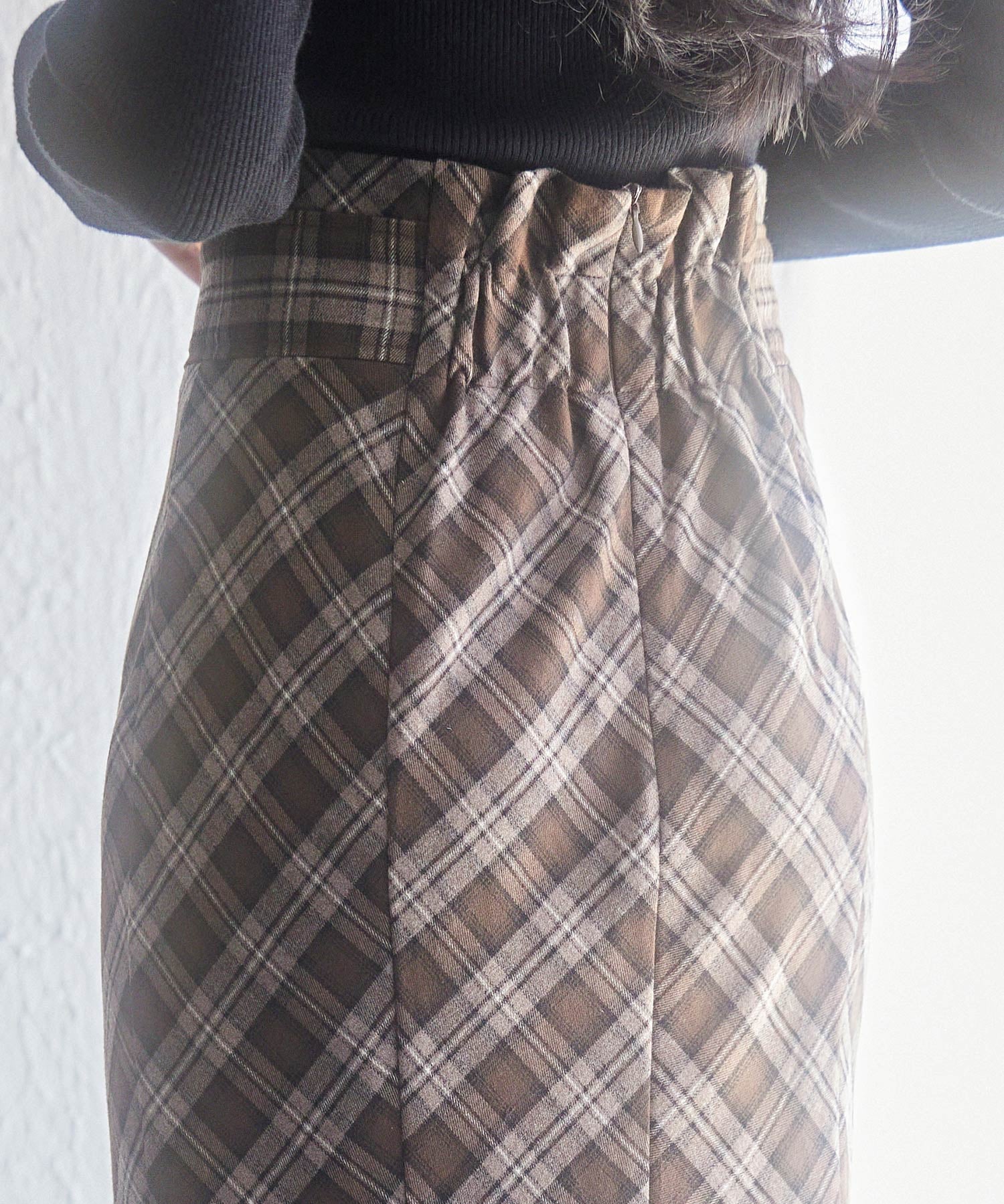 配色チェック柄ハイウエストスカートsdp0197b ブラウン