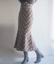 配色チェック柄ハイウエストスカートsdp0197b ブラウン