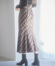 配色チェック柄ハイウエストスカートsdp0197b ブラウン